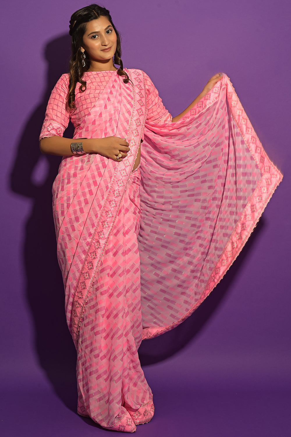 pink chiffon saree