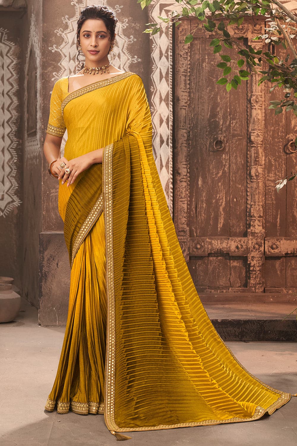 Buy Odette Beige Dual Tone Silk Georgette Designer Saree with Unstitched  Blouse online