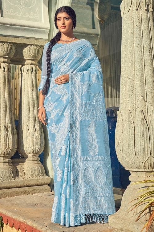 Chikankari Saree Sky Blue Chikankari Saree saree online