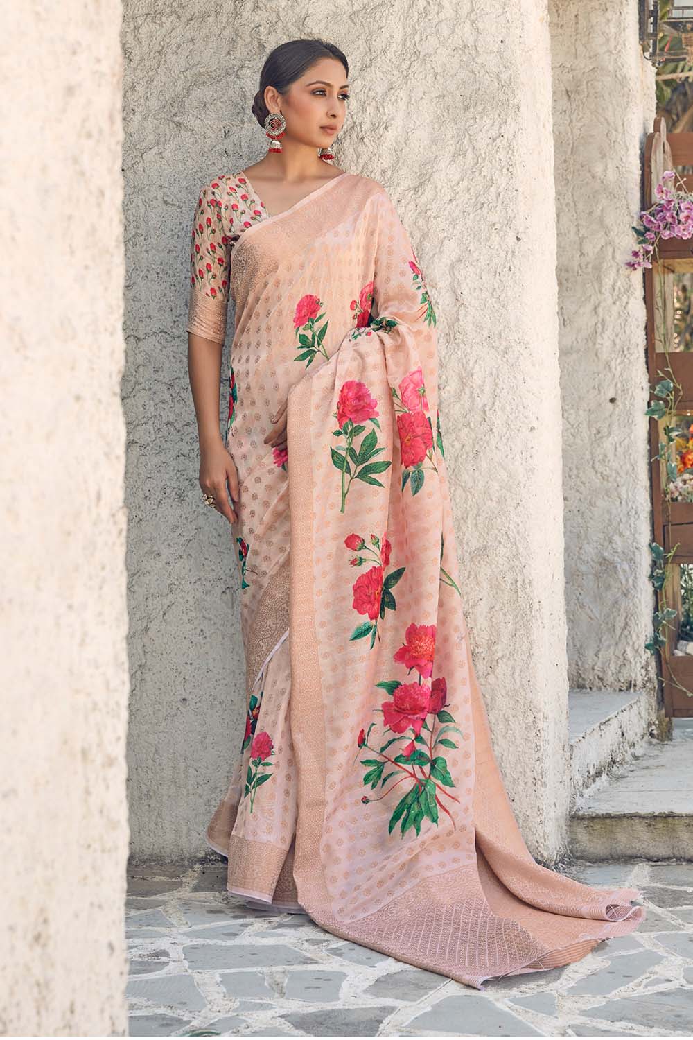 Cotton - Linen Saree Beige Digital Printed Cotton - Linen Saree saree online