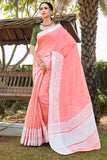 Brick Pink Cotton Linen Saree