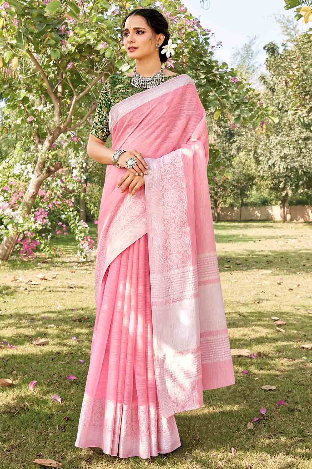 Patola Printed Art Silk Saree in Light Pink : SYC11667