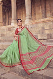 Cotton - Linen Saree Seafoam Green Printed Cotton Linen Saree saree online