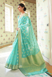 Turquoise Blue Cotton Linen Saree