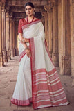 Cotton - Linen Saree White Printed Cotton Linen Saree saree online