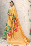 Yellow Digital Printed Cotton - Linen Saree