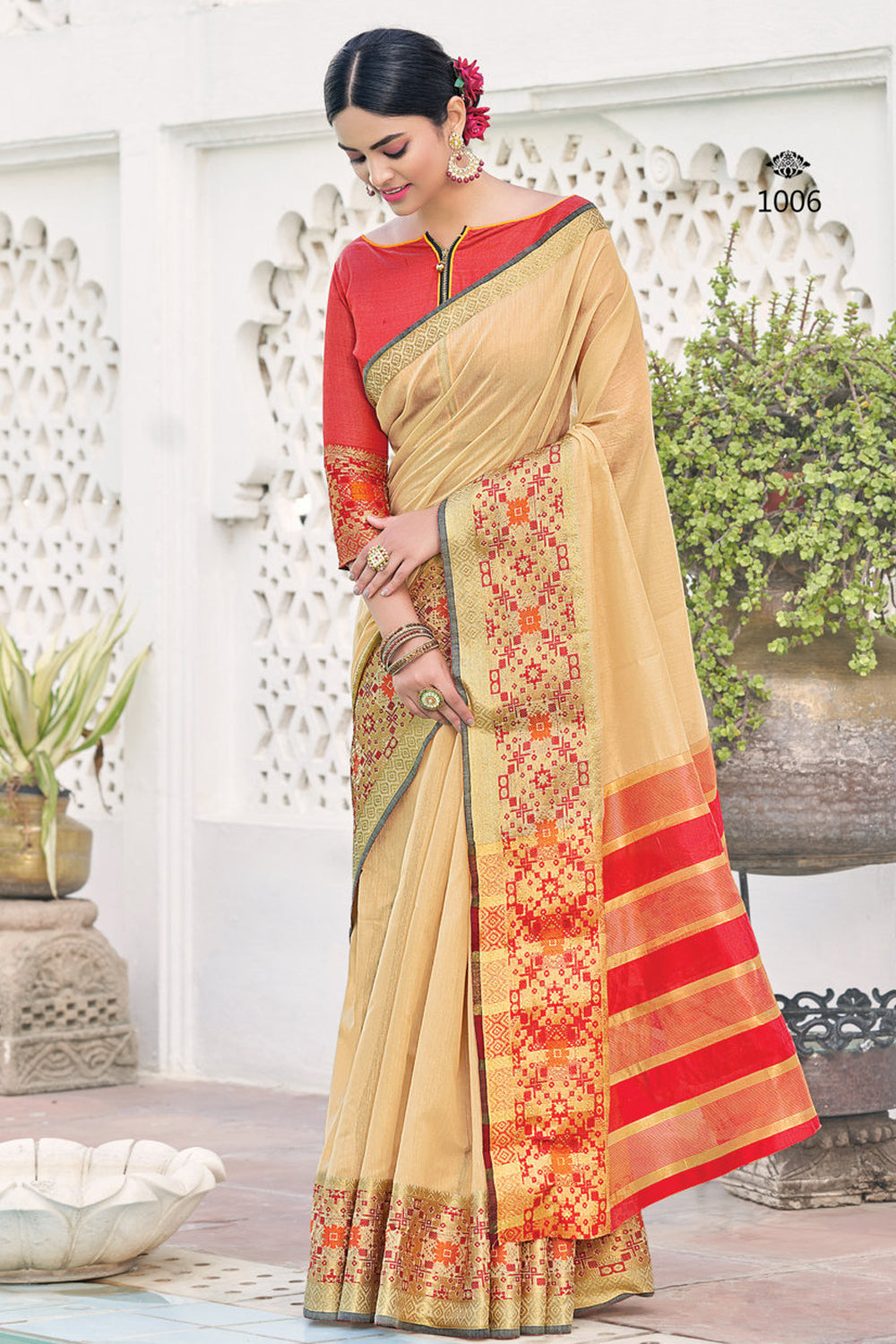 beige cotton saree