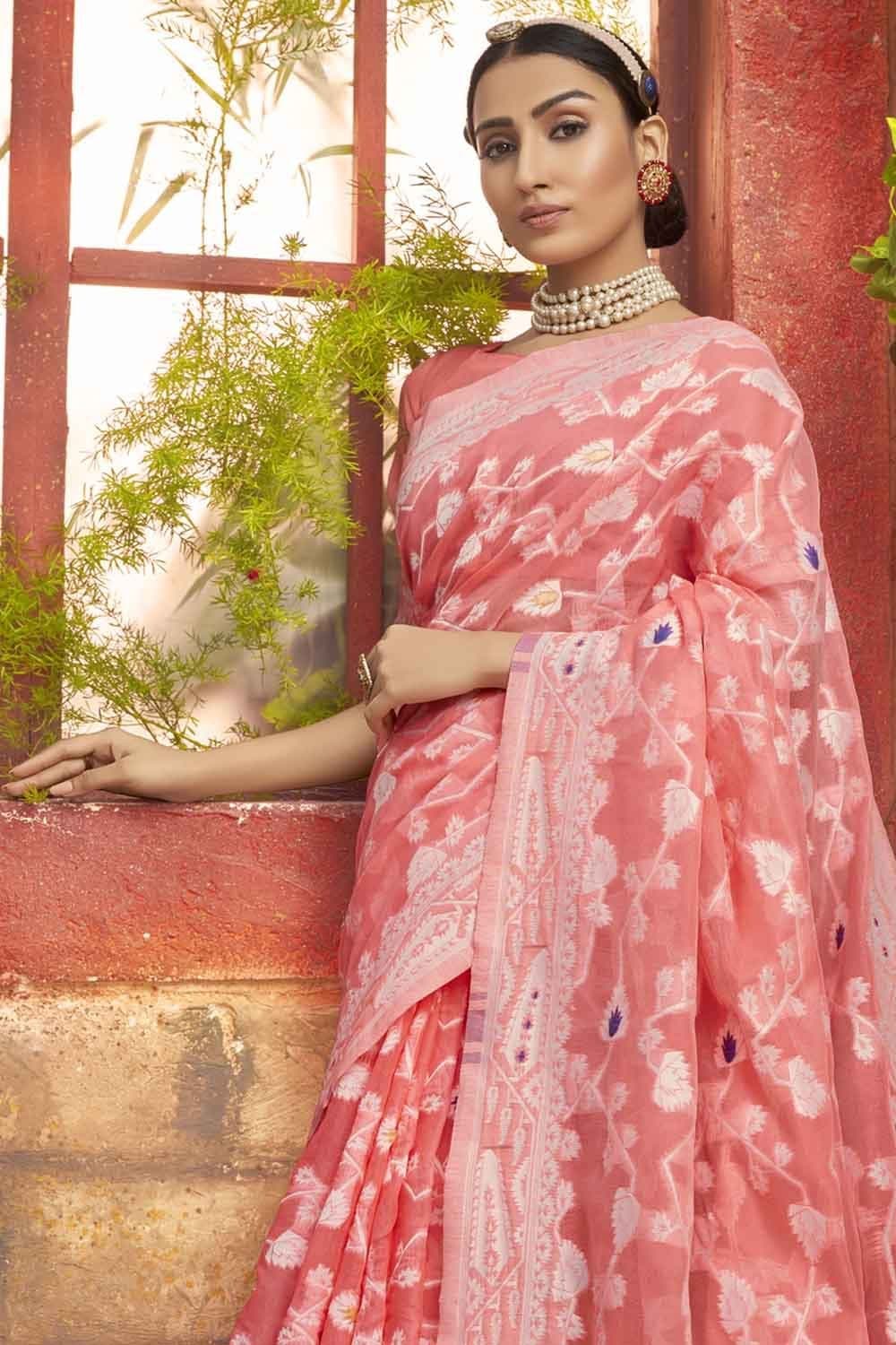 Cotton Saree Brick Pink Printed Cotton Saree saree online