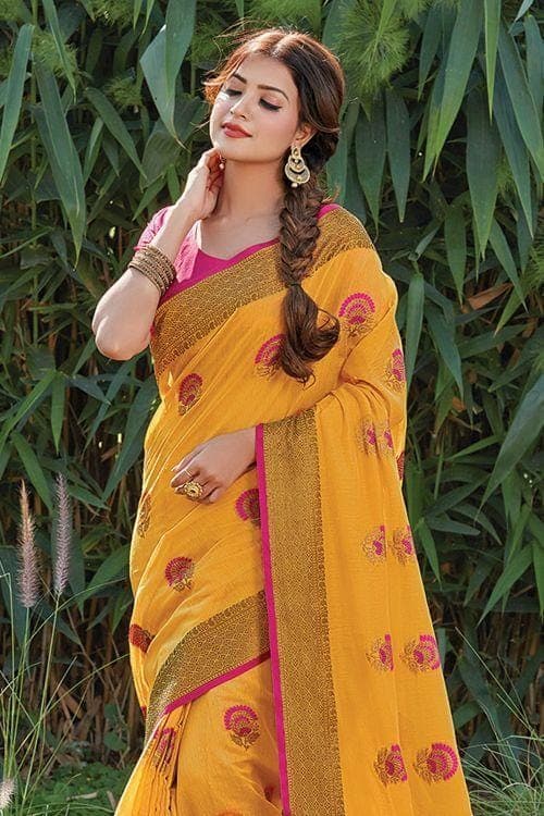 yellow cotton saree online 4