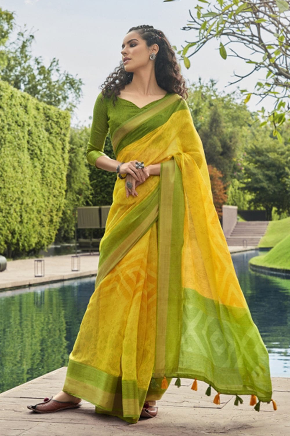 yellow cotton saree