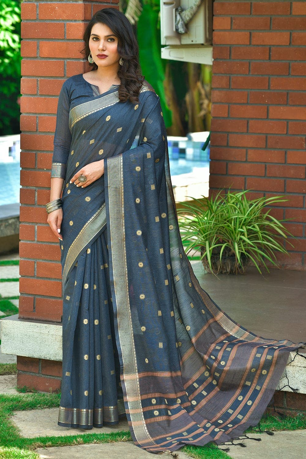 Cotton Saree Cobalt Blue Cotton Saree saree online