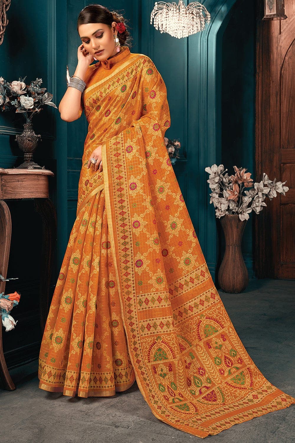 Cotton Saree Cosmos Orange Cotton Saree saree online