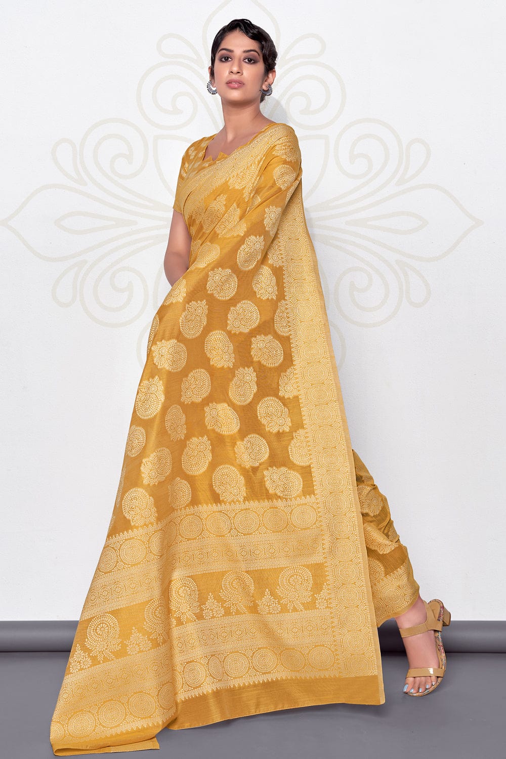 yellow cotton saree