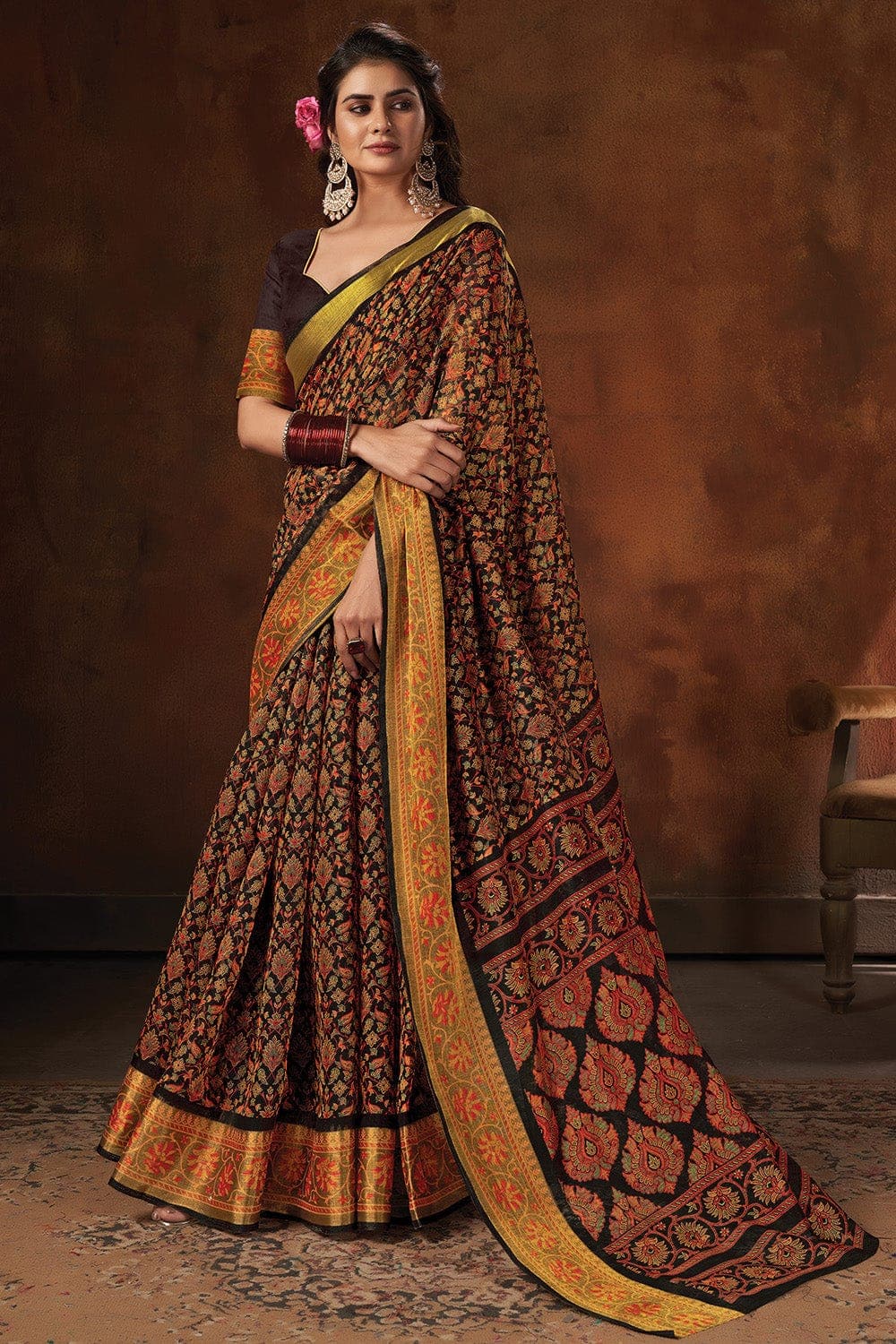 Dark brown Color Soft Banarasi Silk Tanchoi With Zari Border and Zari –  BEST SAREE