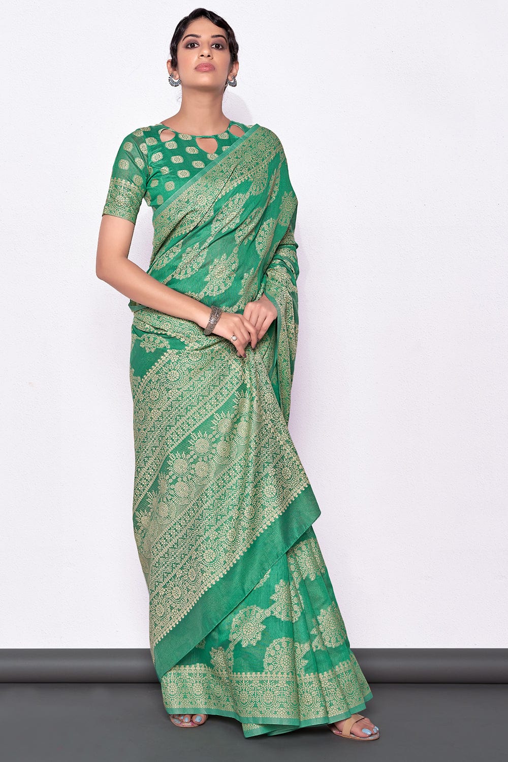 green cotton saree