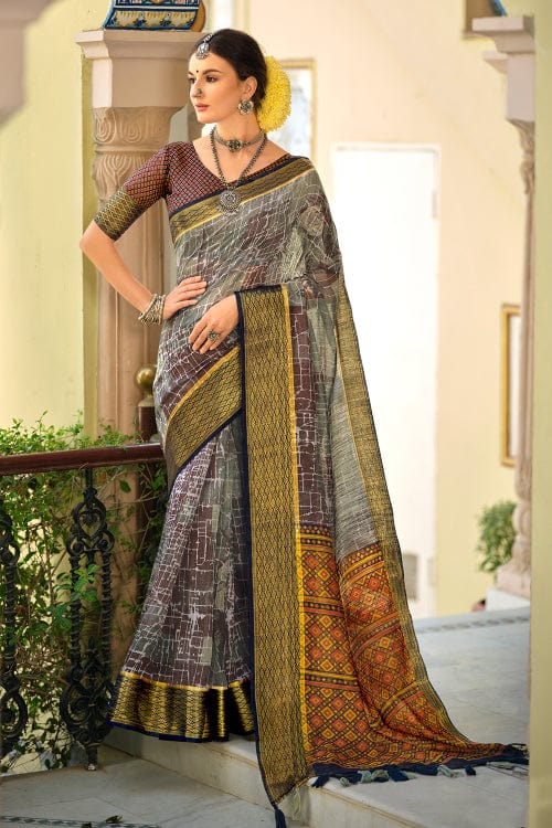 grey cotton saree