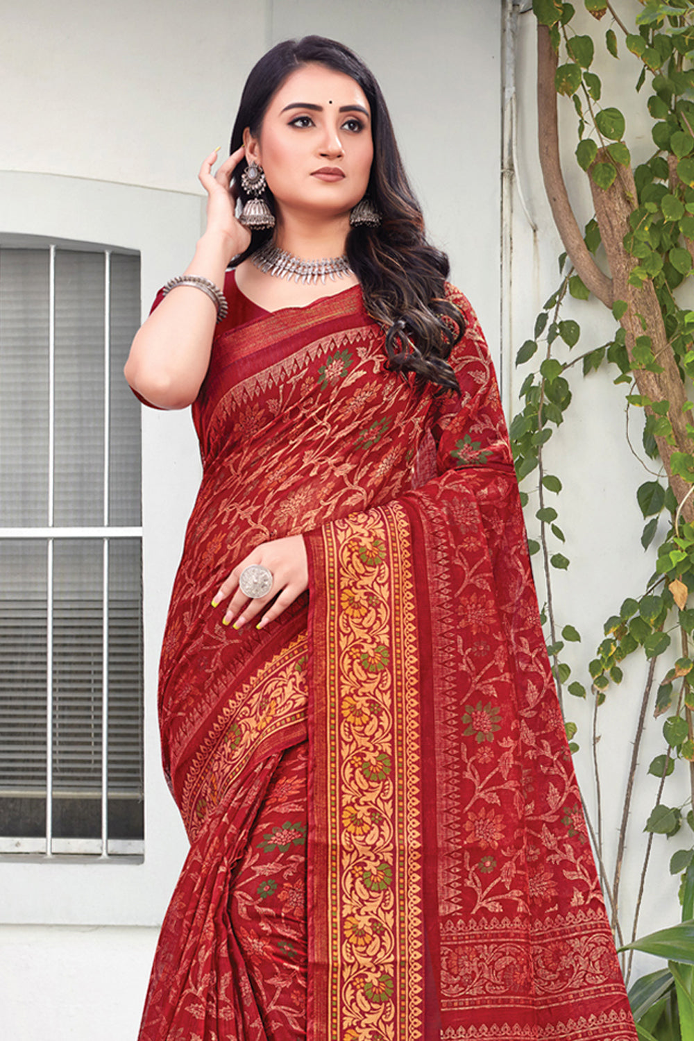 Imperial Red Cotton Saree