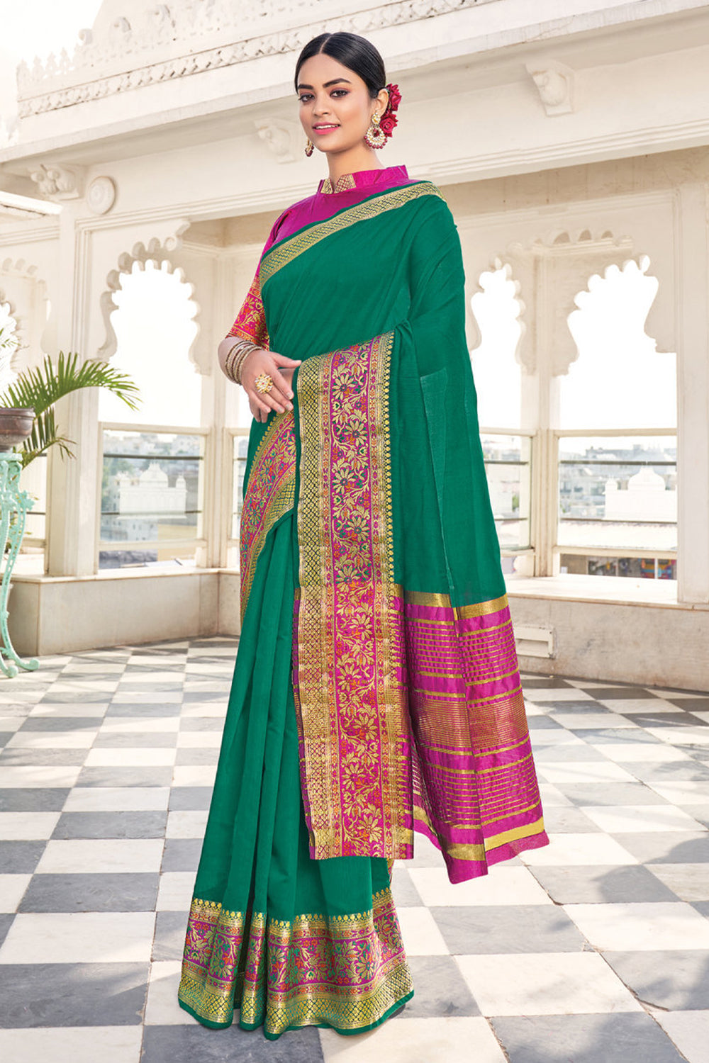 green cotton saree