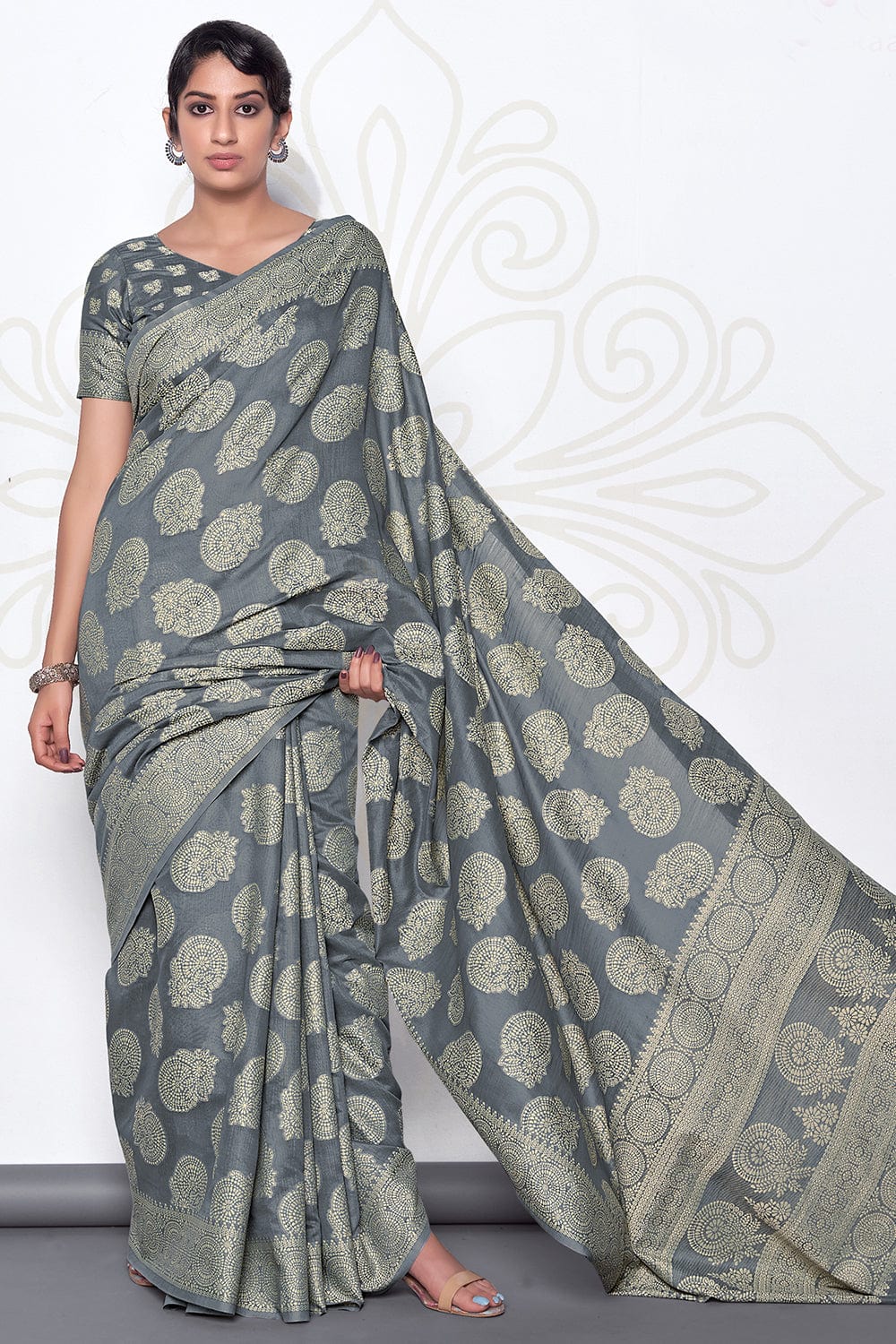 grey cotton saree