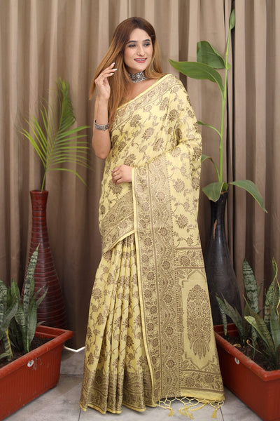 Lemon yellow chanderi cotton saree with blue and gold border | Indian saree  blouses designs, Saree blouse designs latest, Cotton saree designs