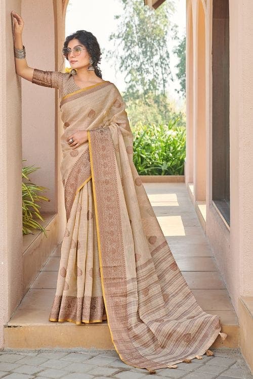 Pre-stitched Cotton Saree in Beige : SFLA899