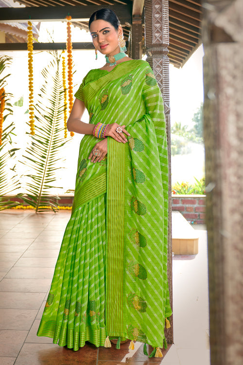 green cotton saree