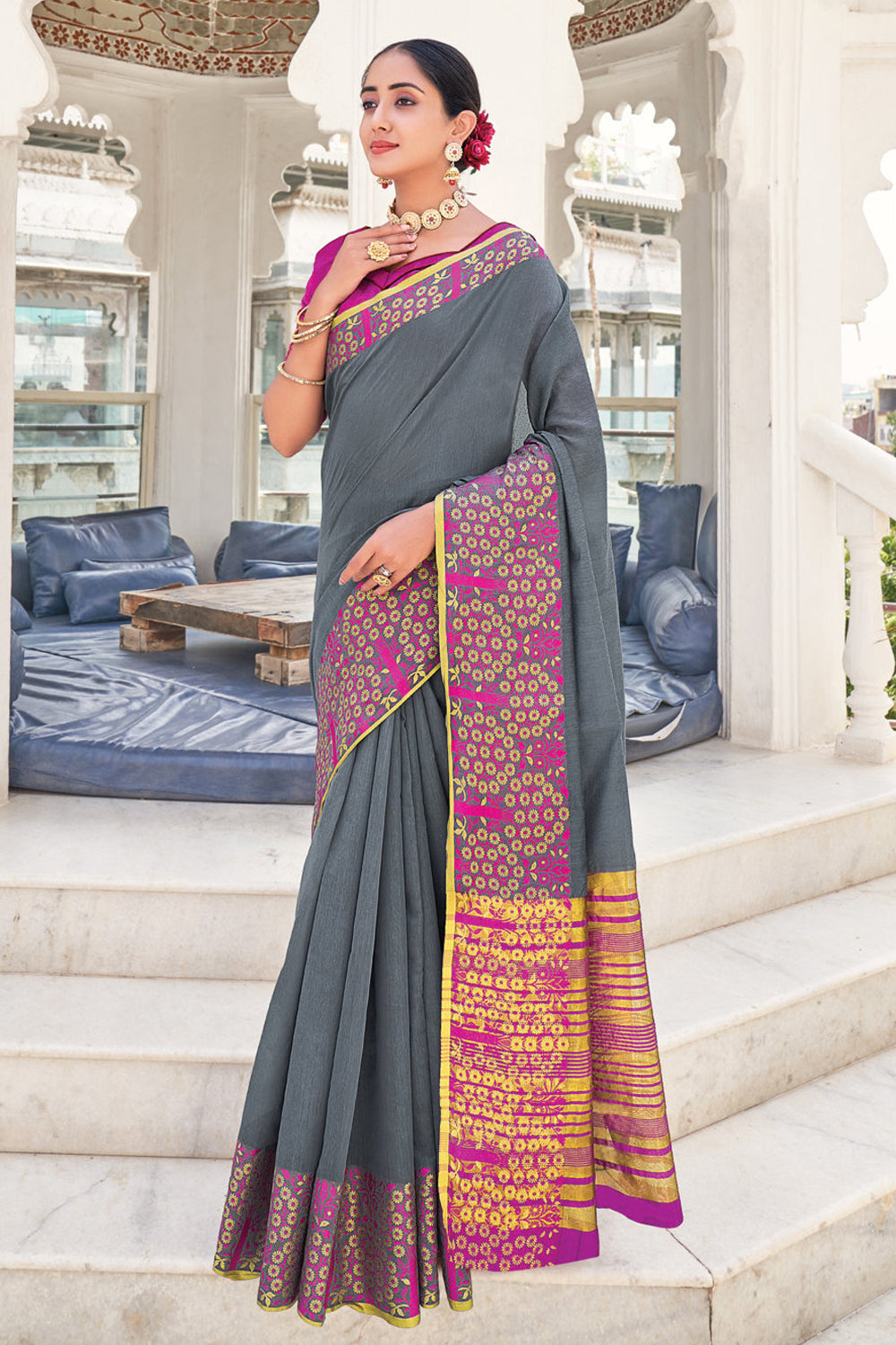 grey cotton saree