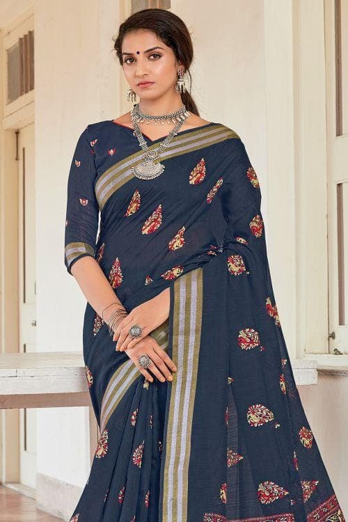 blue chanderi cotton saree