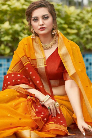 Cotton Mustard Yellow Saree