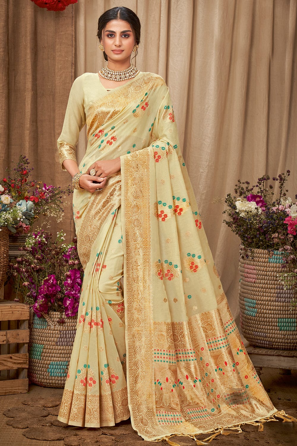 Buy Ghosh Handloom Saree Solid/Plain Bollywood Pure Cotton White Sarees  Online @ Best Price In India | Flipkart.com