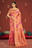 orange pink cotton saree