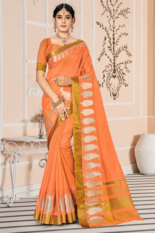 orange cotton saree