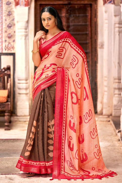 peach cotton saree