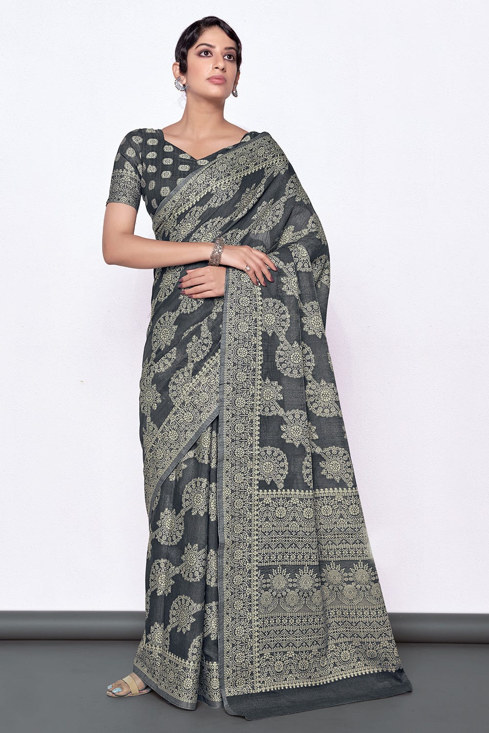 grey cotton saree