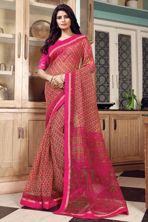 pink cotton saree