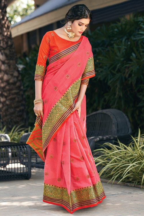 pink cotton saree