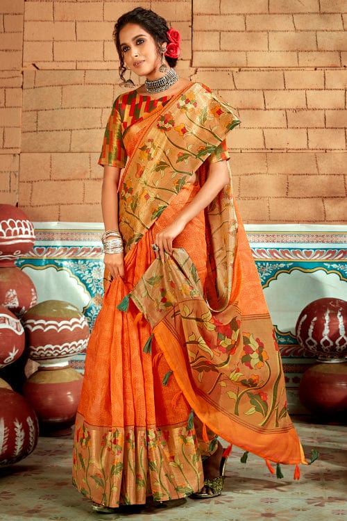 orange cotton saree