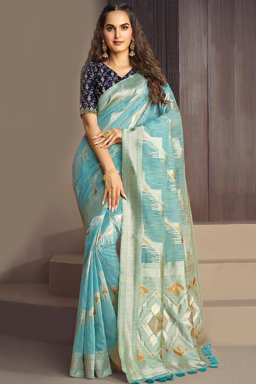 Buy online Women's Self Design Blue Colored Saree from ethnic wear for  Women by Drapez for ₹700 at 33% off | 2024 Limeroad.com