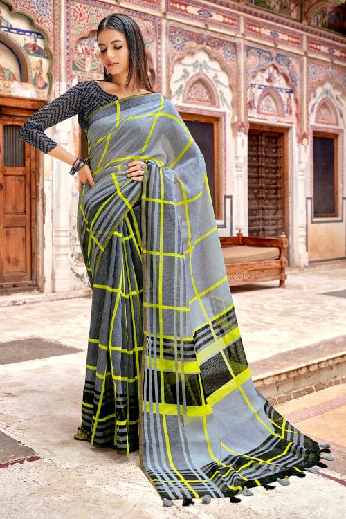 grey cotton saree