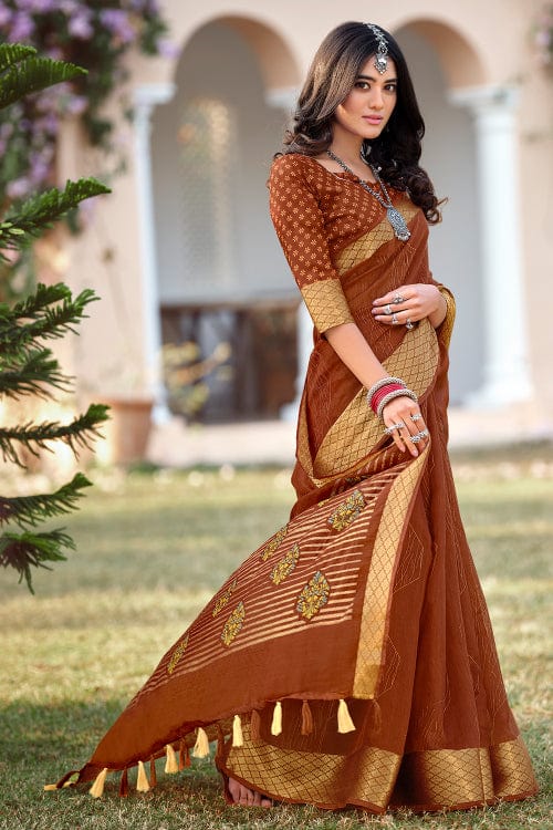 brown cotton saree