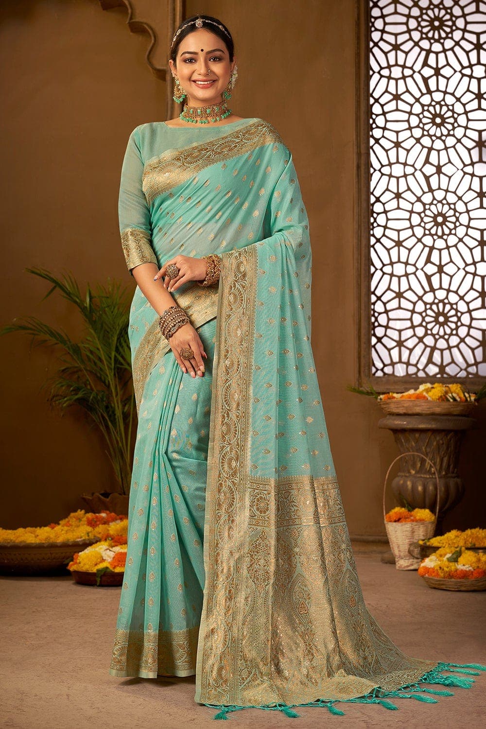 Cotton Silk Saree Light Blue Cotton Silk Saree saree online