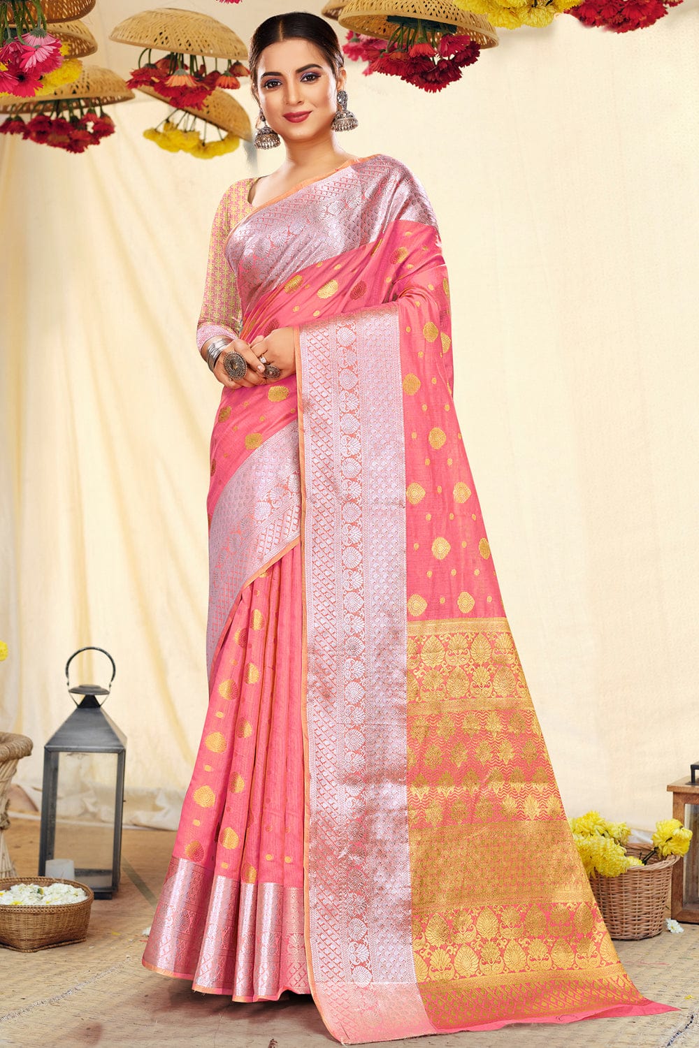 pink cotton silk saree