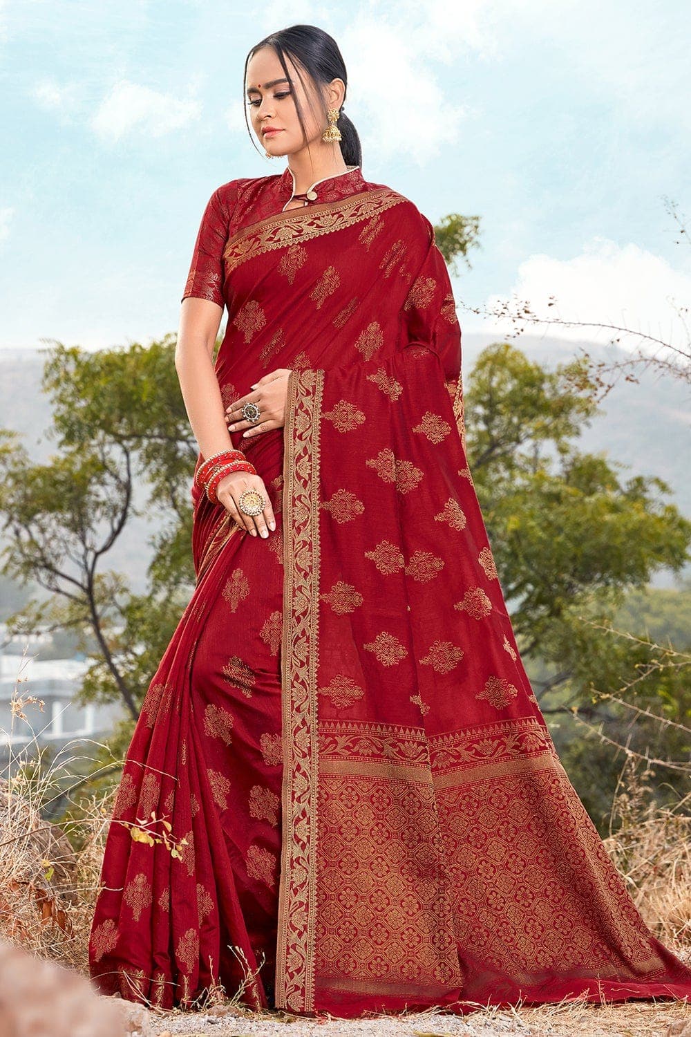 Cotton Silk Saree Ruby Red Cotton Silk Saree saree online