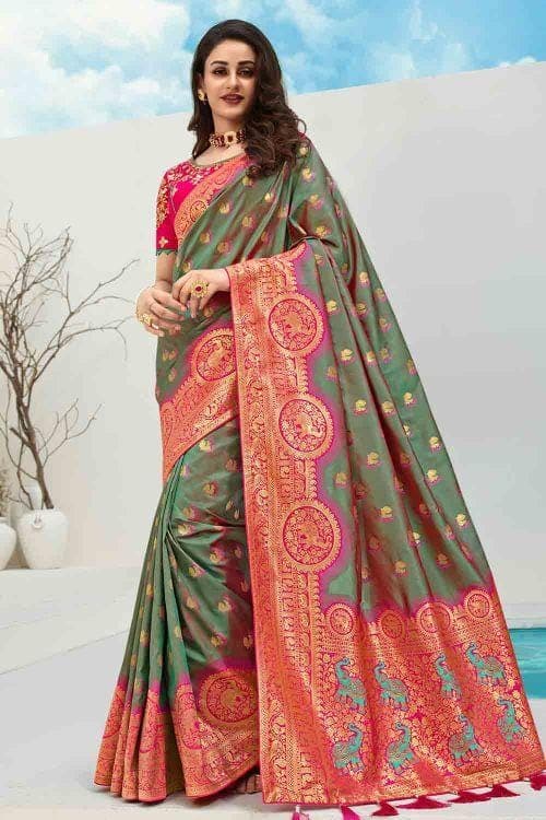 Designer Banarasi Saree Beautiful Bluish Green Designer Banarasi Saree saree online