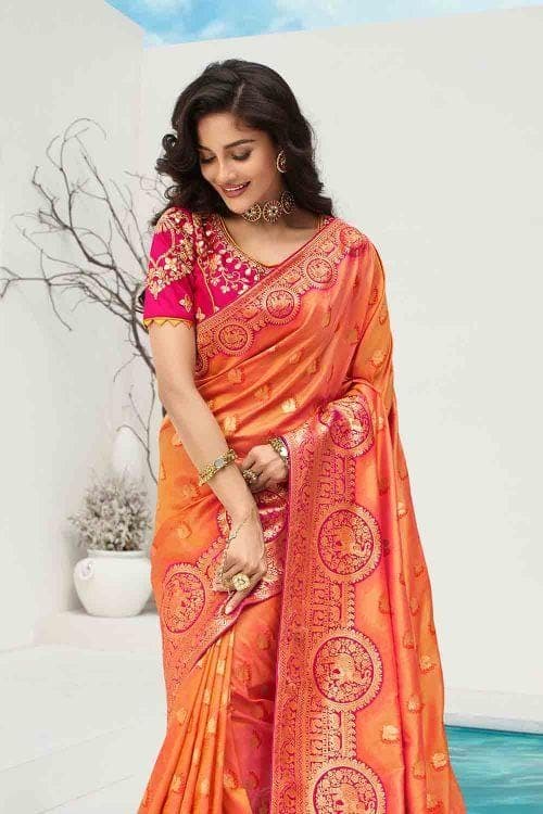 Designer Banarasi Saree Beautiful Coral Orange Designer Banarasi Saree saree online