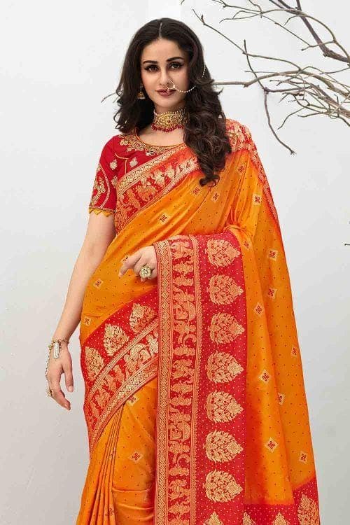 Designer Banarasi Saree Beautiful Tangerine Orange Designer Banarasi Saree saree online