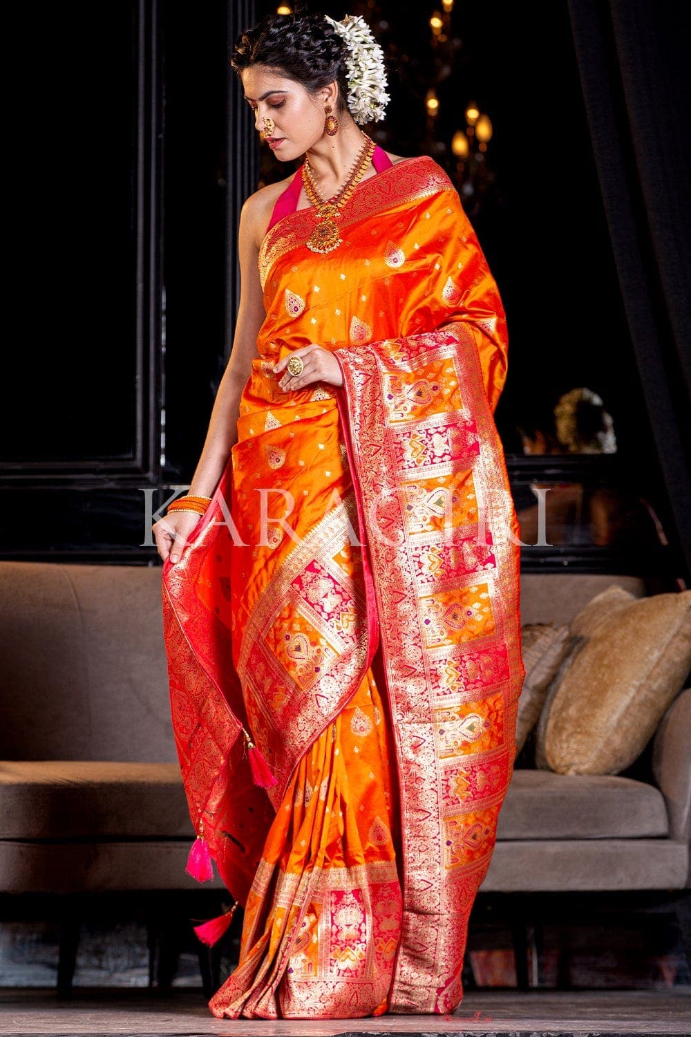 Designer Banarasi Saree Begonia Orange Designer Banarasi Saree saree online