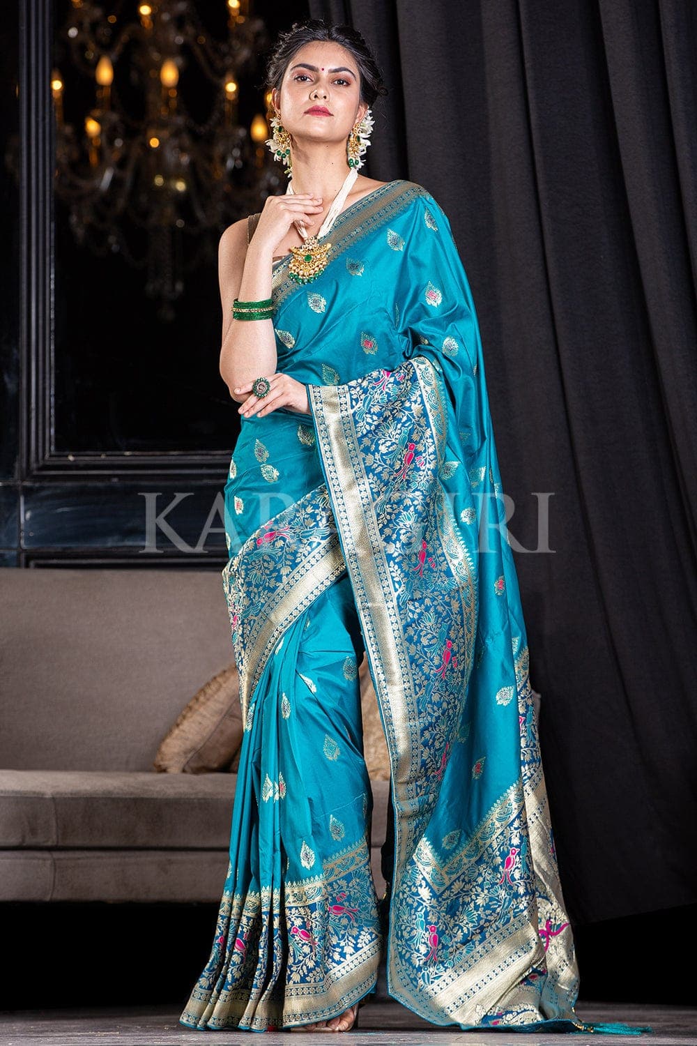 Pure Banarasi Silk Saree In Blue Color With Embroidery Work - Bridal Banarasi  Saree - Saree