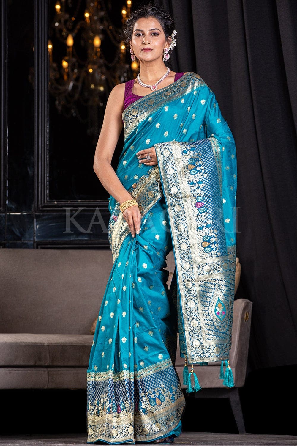 Light Blue Cotton Banarasi Saree – Wearitage India