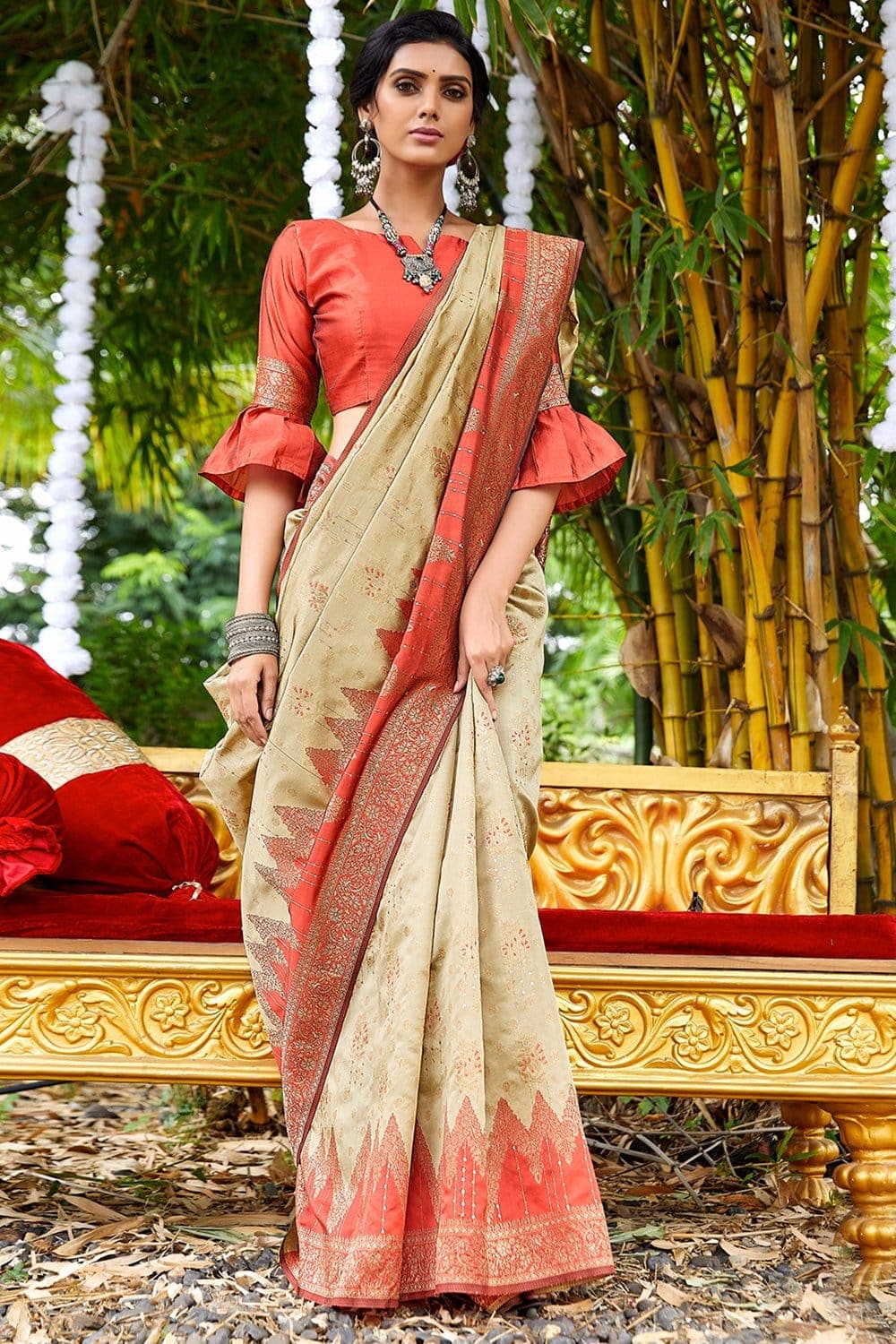 Buy Cherry Red Silk Saree online-Karagiri – Karagiri Global